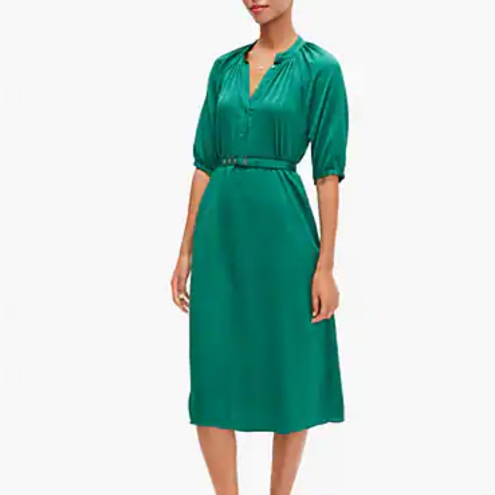 KATE SPADE Beryl Green Fluid Jacquard Printed Regular Fit Midi Dress